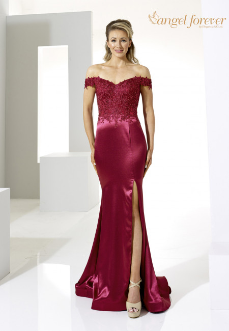 Angel Forever wine bardot fishtail evening dress / prom dress